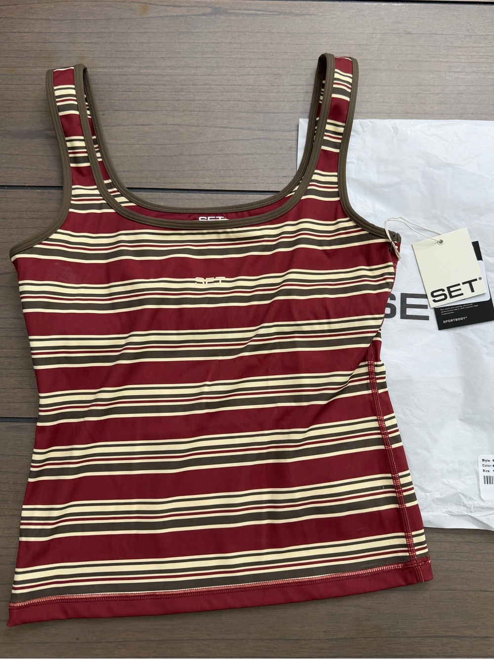 Set Active Sportbody Sporty Stripe Scoop Tank Sweet Tea Medium BNWT SOLD OUT Gym - Picture 3 of 8